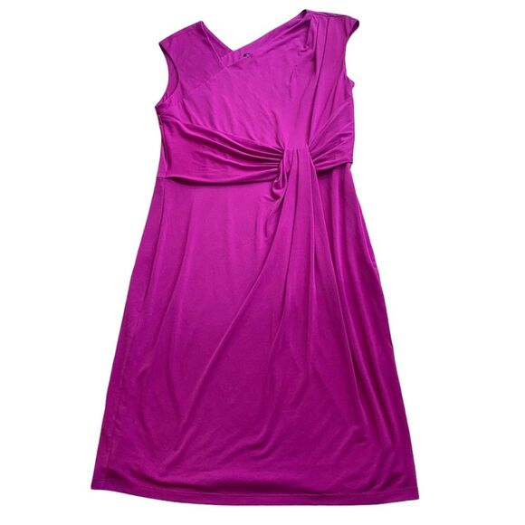 Tahari Magenta Purple Side Ruched Knee Length Sheath Dress Size M - Picture 1 of 8